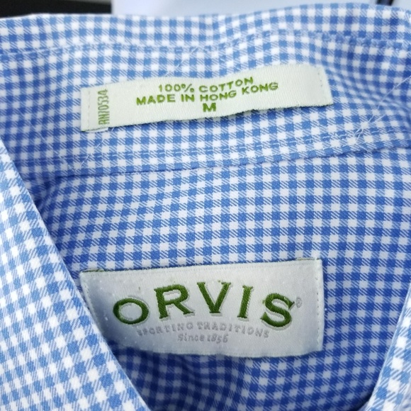 Orvis Mens Button Down Blue Cotton Plaid Sz Medium - Picture 8 of 8